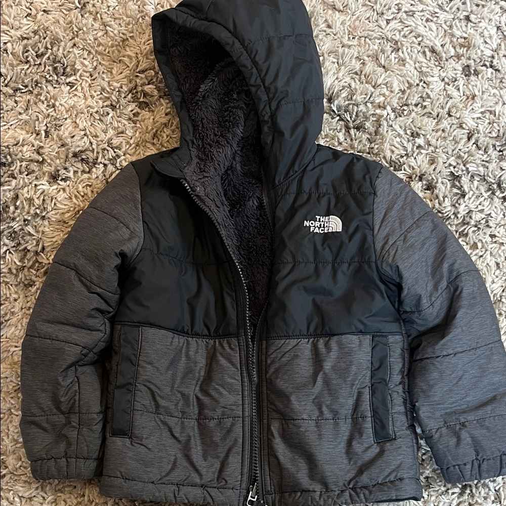 The North Face Kids Black and Gray Puffer Coat with Hood